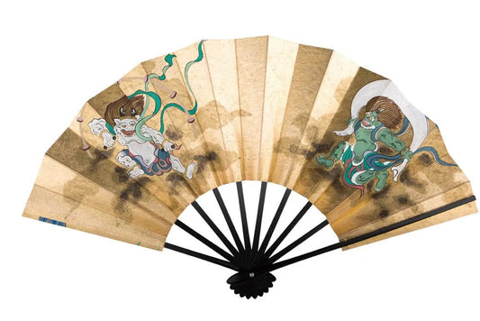 Double-sided Decorative Kyoto Fan "Gods of Wind and Thunder / Flowering plants of summer and autumn"