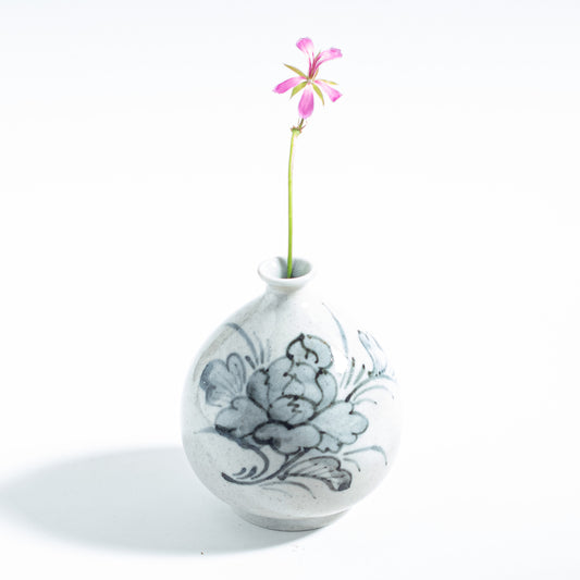 Small Round Vase with Peony Design